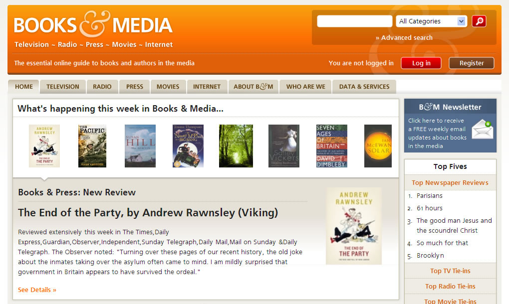 Books & Media website home page