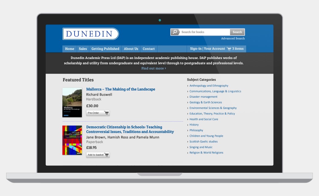 Dunedin Academic Press homepage screenshot