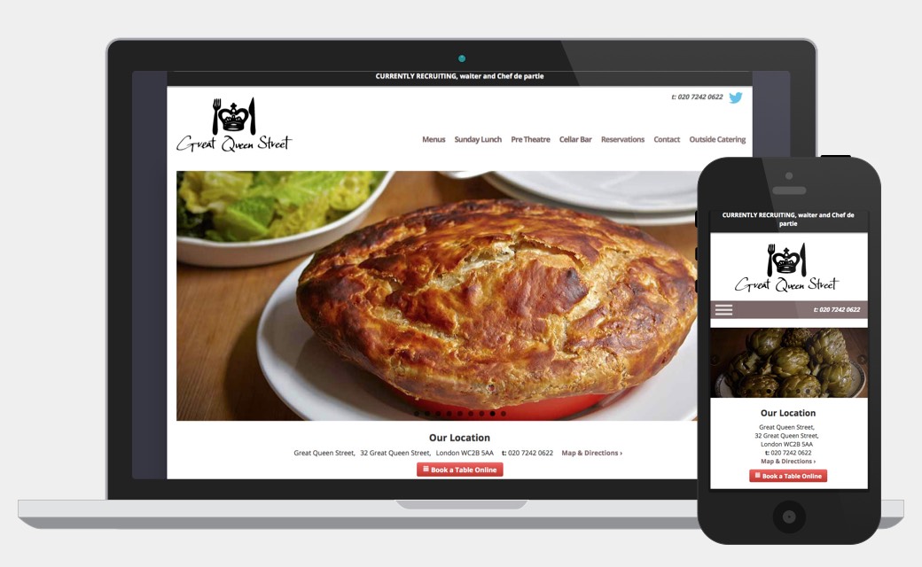 Great Queen Street restaurant website screenshot