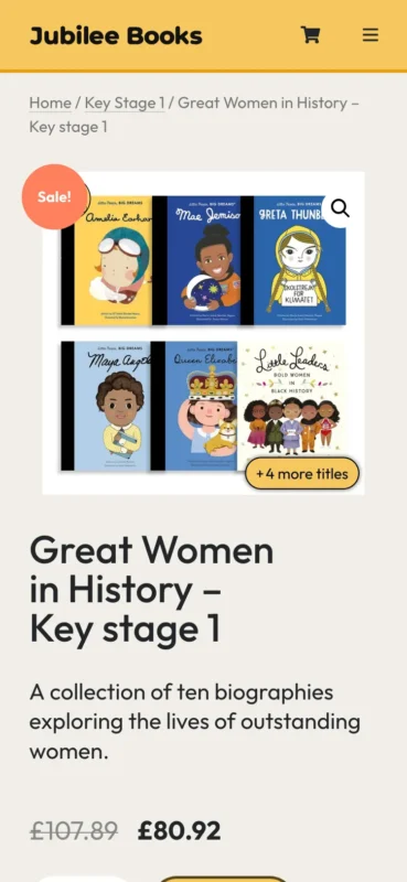 Jubilee Books website on mobile device