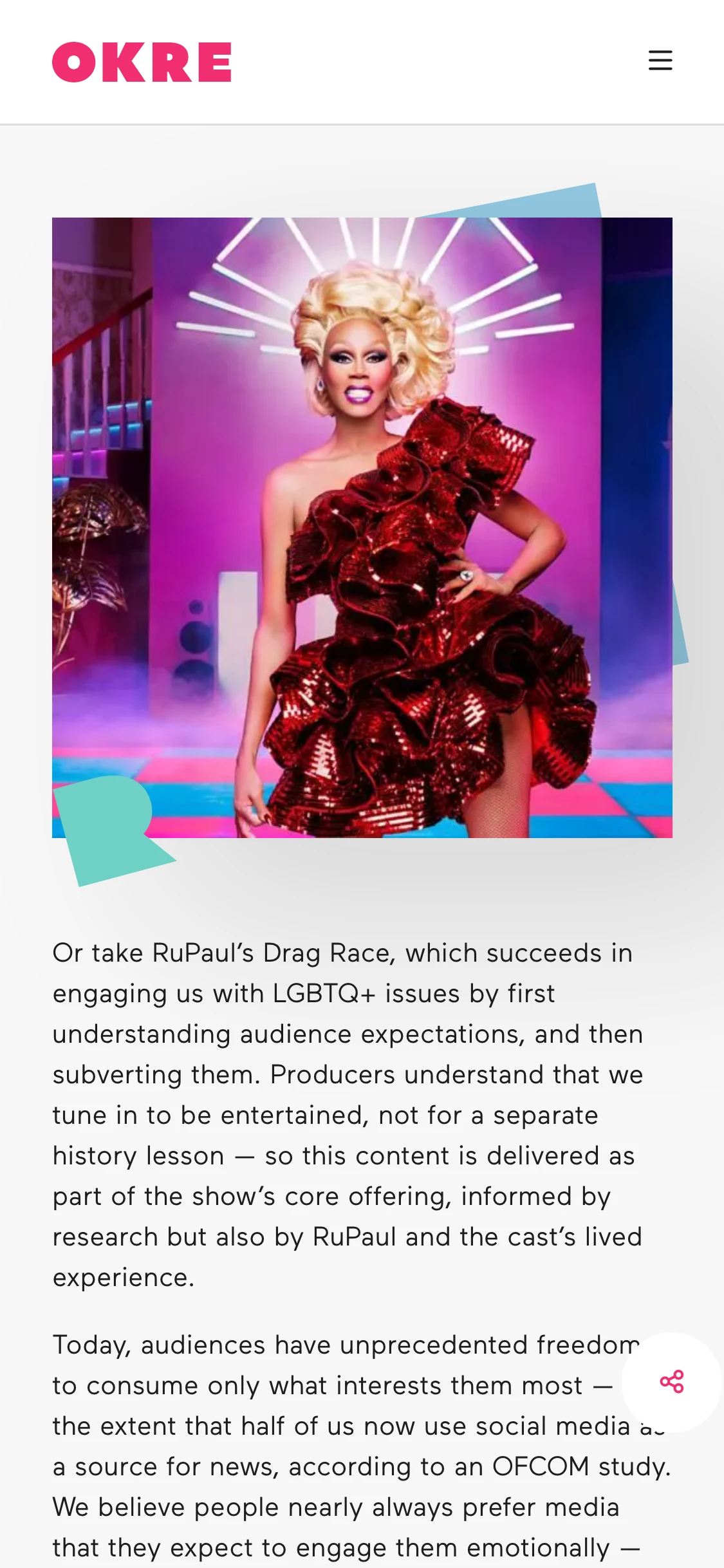 OKRE website on mobile device