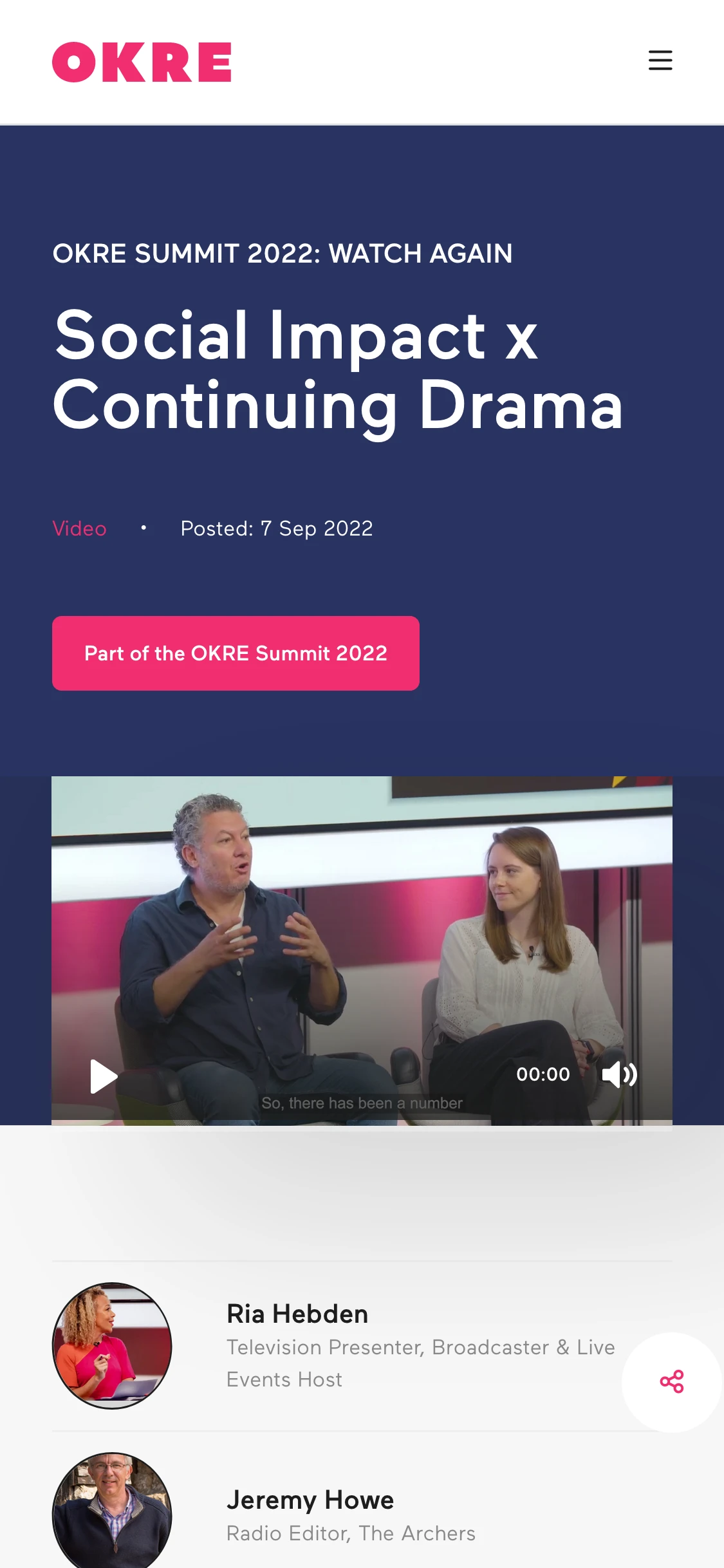 OKRE website on mobile device