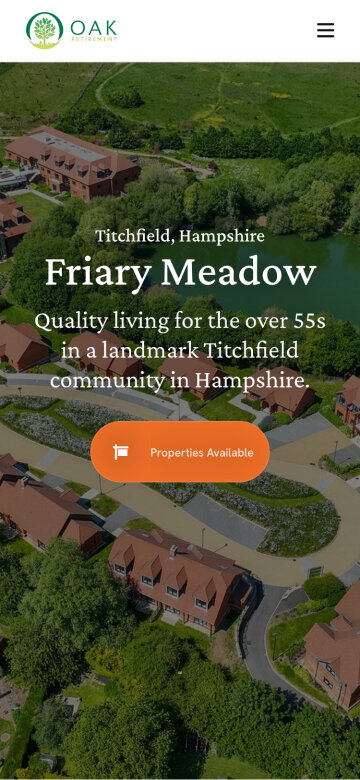 Friary Meadows web page on mobile device