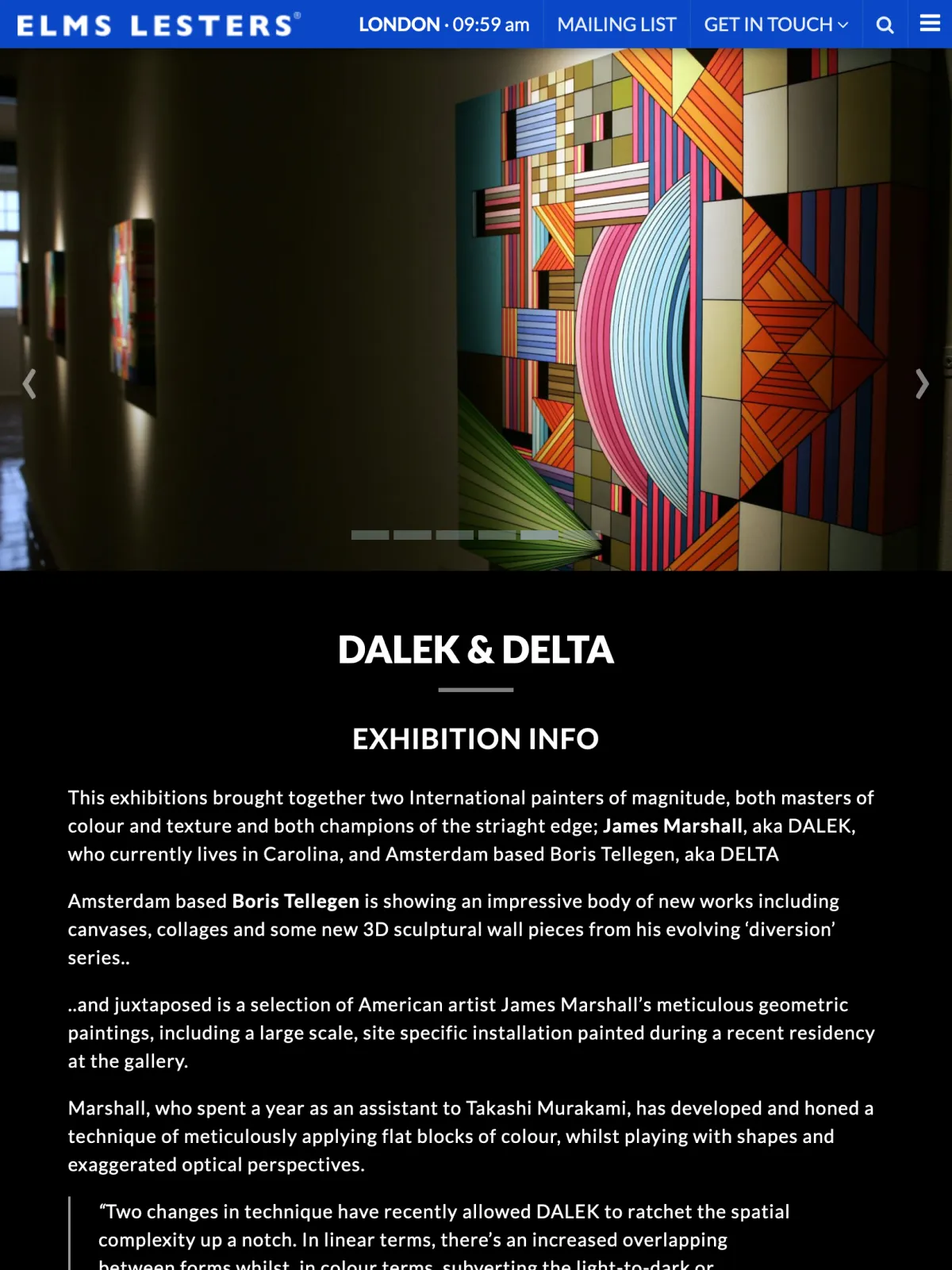 Elms Lesters website Dalek and Delta exhibition page