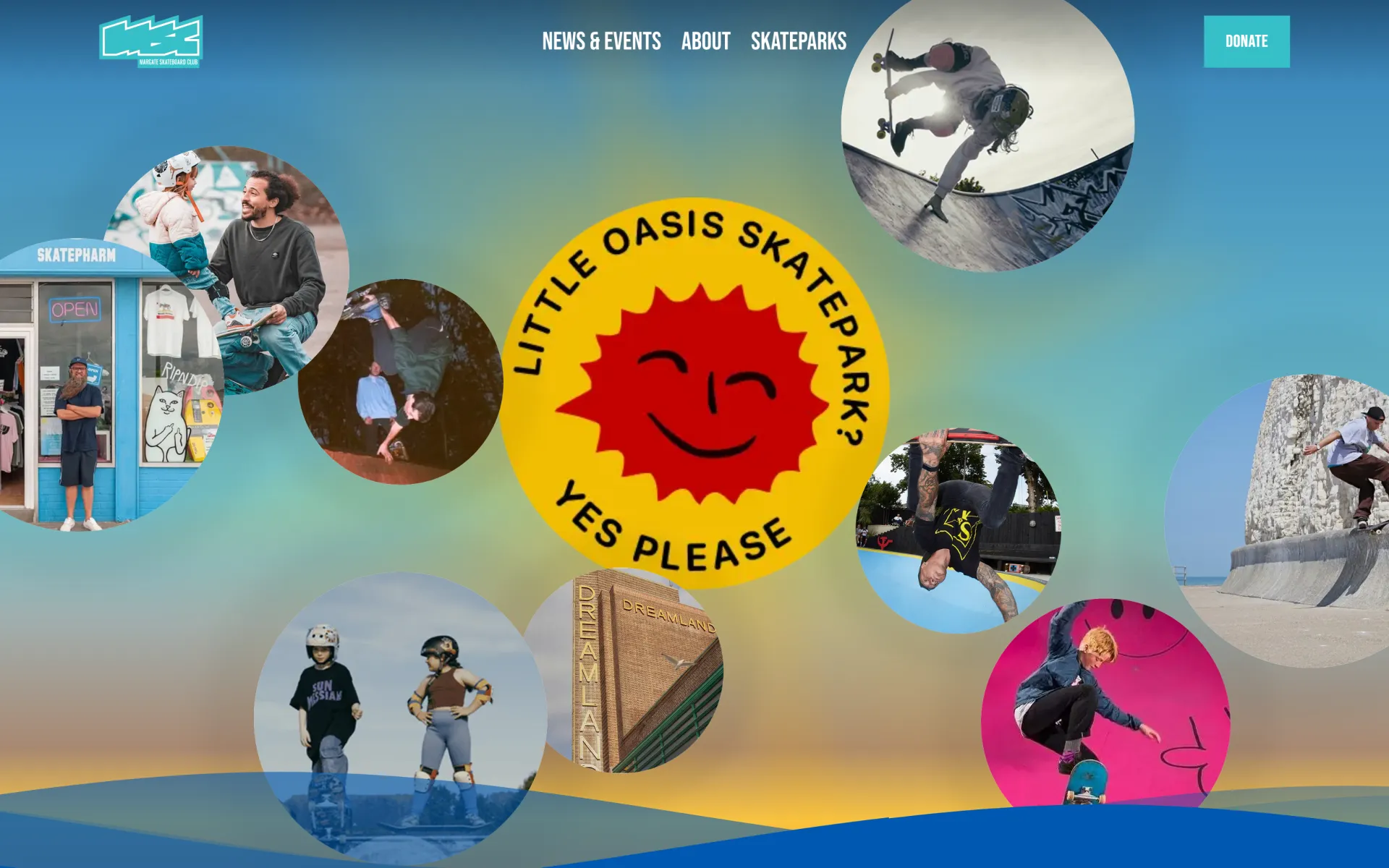 Margate Skateboard Club home page on desktop screen
