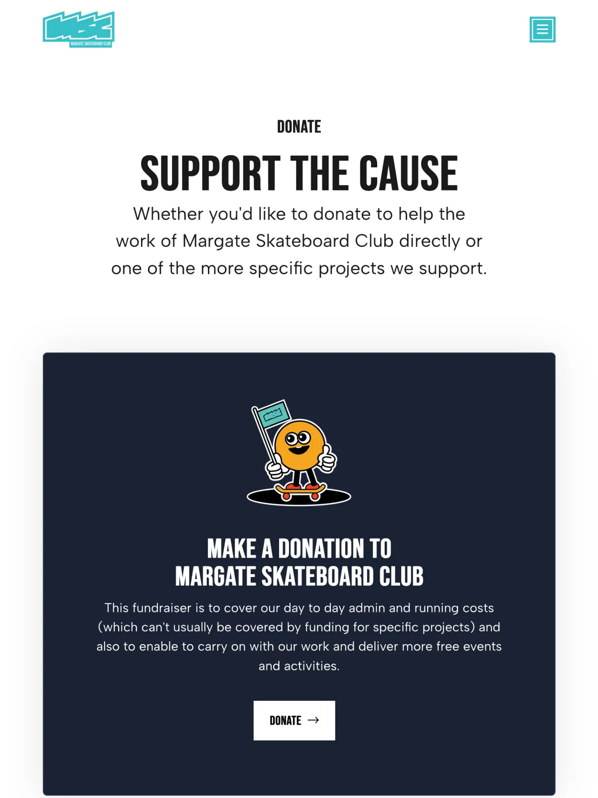 Margate Skateboard Club website on tablet screen