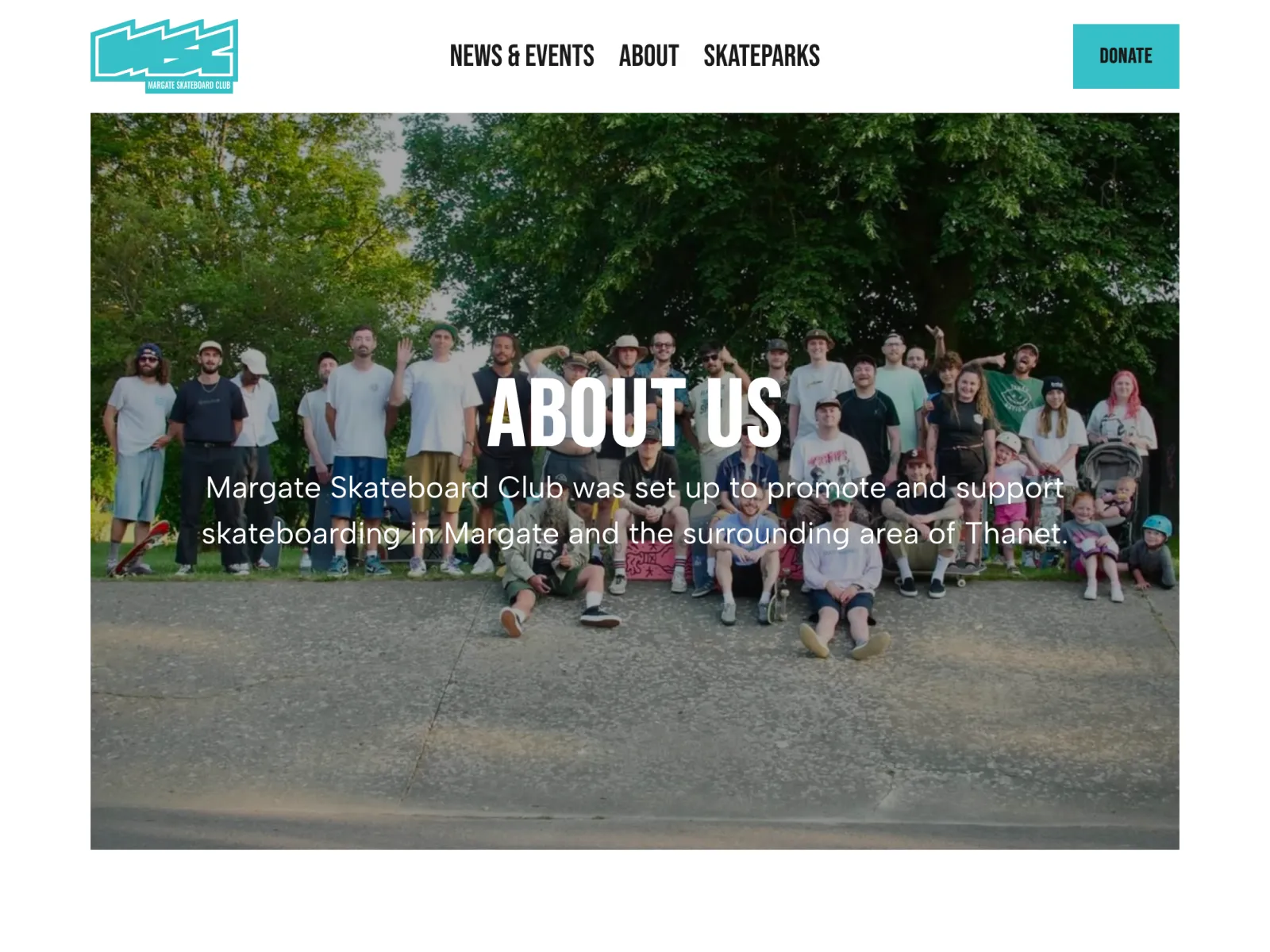 Margate Skateboard Club website on tablet screen