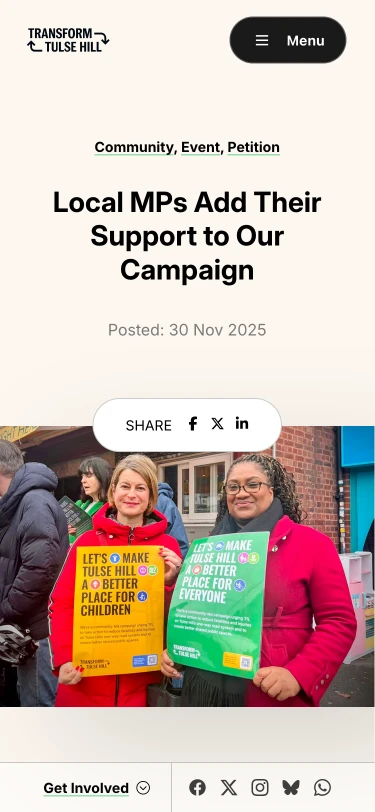Transform Tulse Hill website mobile screen shot