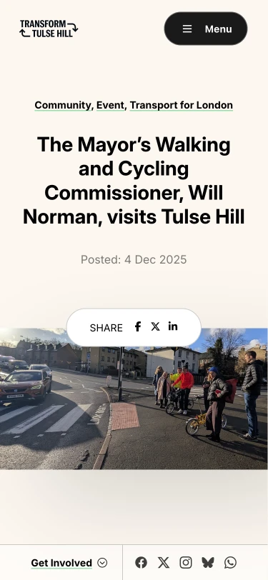 Transform Tulse Hill website mobile screen shot
