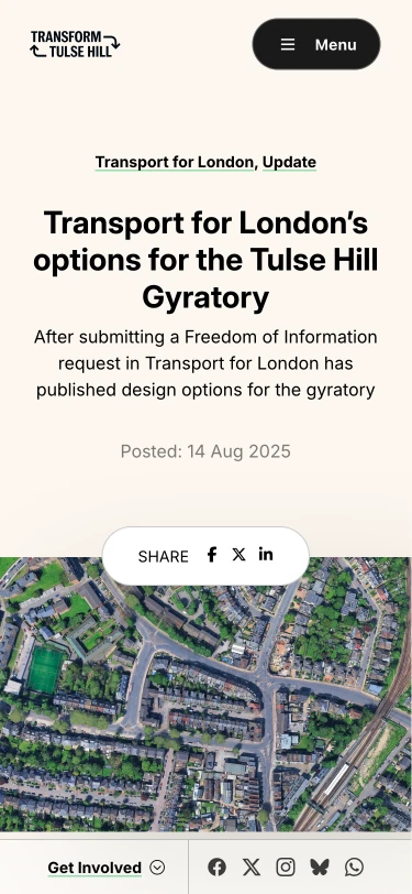 Transform Tulse Hill website mobile screen shot