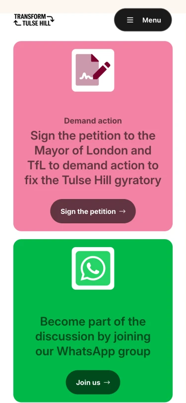Transform Tulse Hill website mobile screen shot