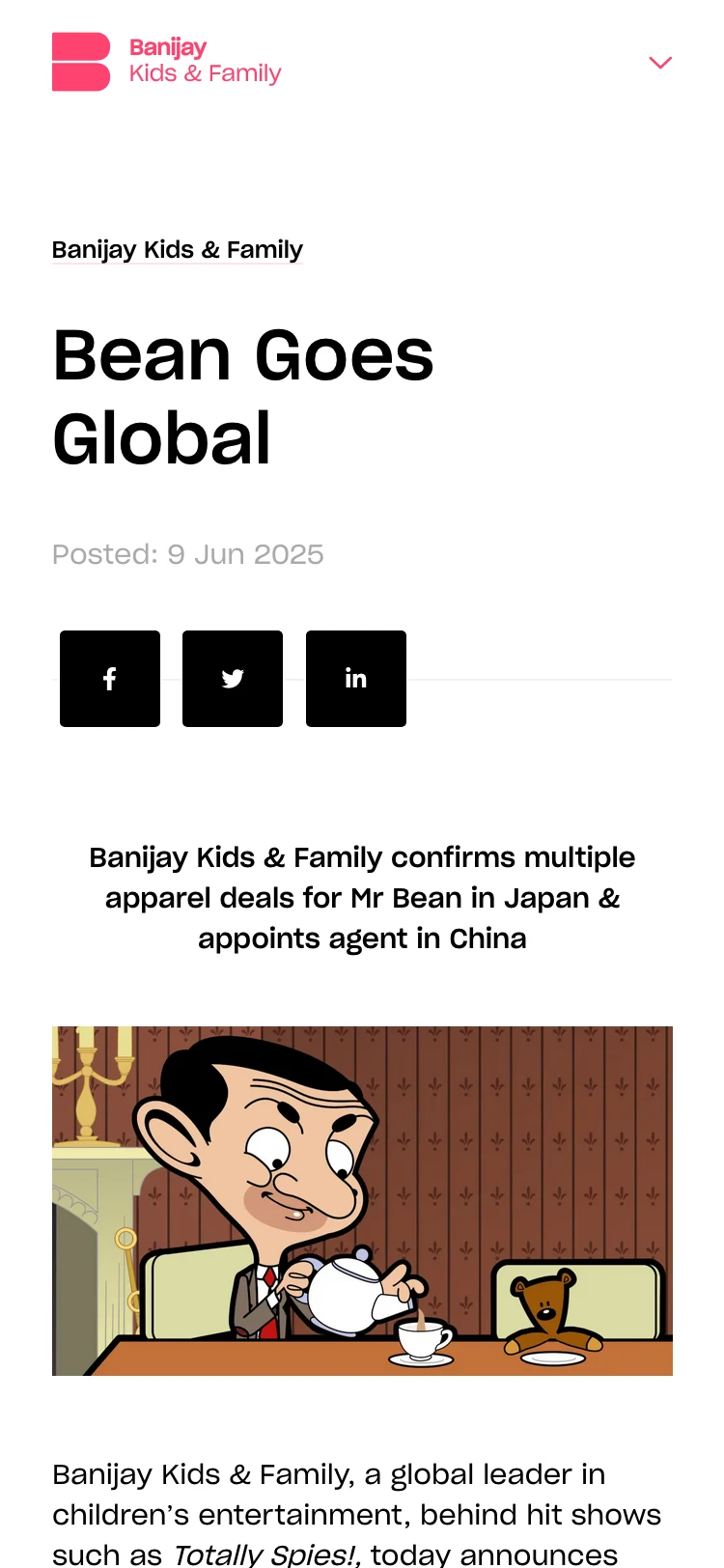 Banijay website on mebile device