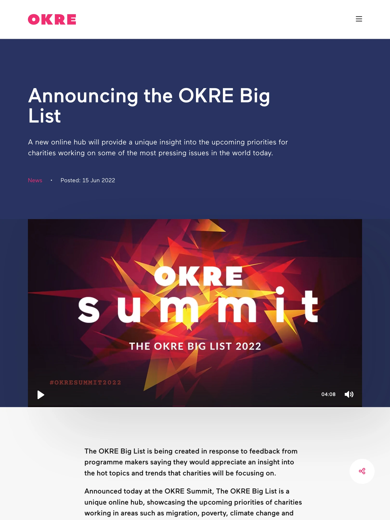 OKRE website on tablet device
