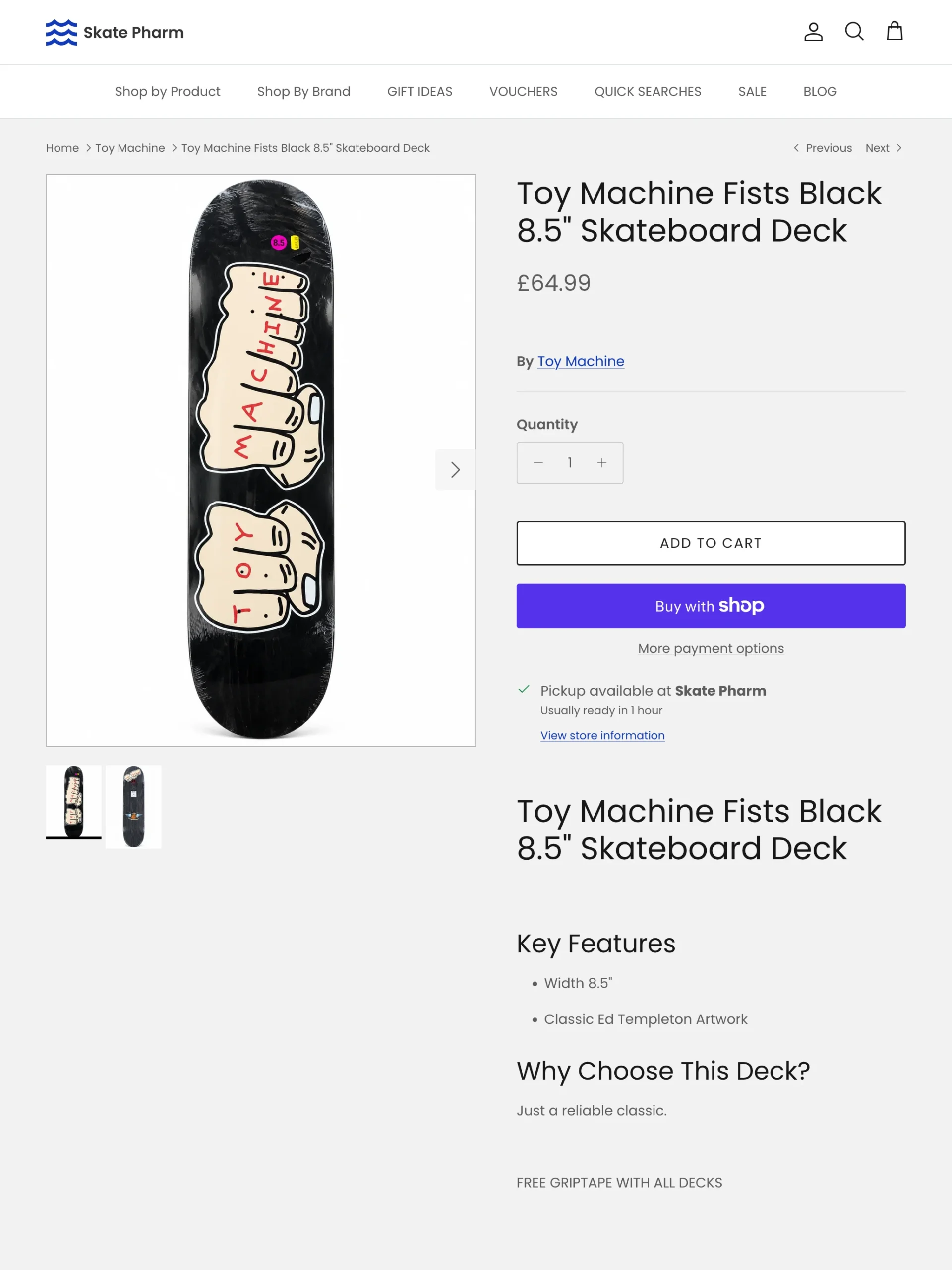 Skate Pharm product page Toy Machine deck Ed Templeton